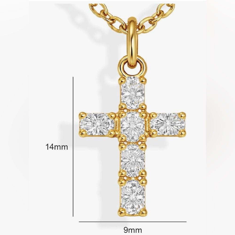 SWEET PEEPS 18K Gold Dipped CZ Cross Necklace Gold Dainty Minimalist 16” Chain - Picture 5 of 7